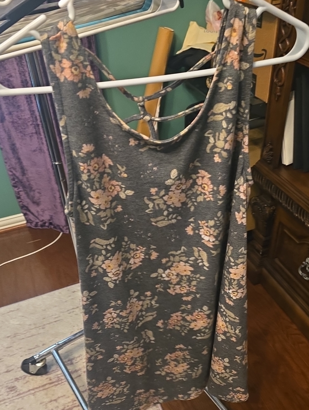 Alya Gray Mini Dress with Pink Floral Print